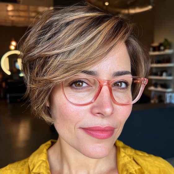 Chic Textured Pixie Cut with Subtle Caramel Highlights