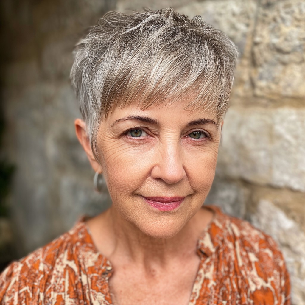 Chic Textured Silver Pixie Cut with Soft Fringe