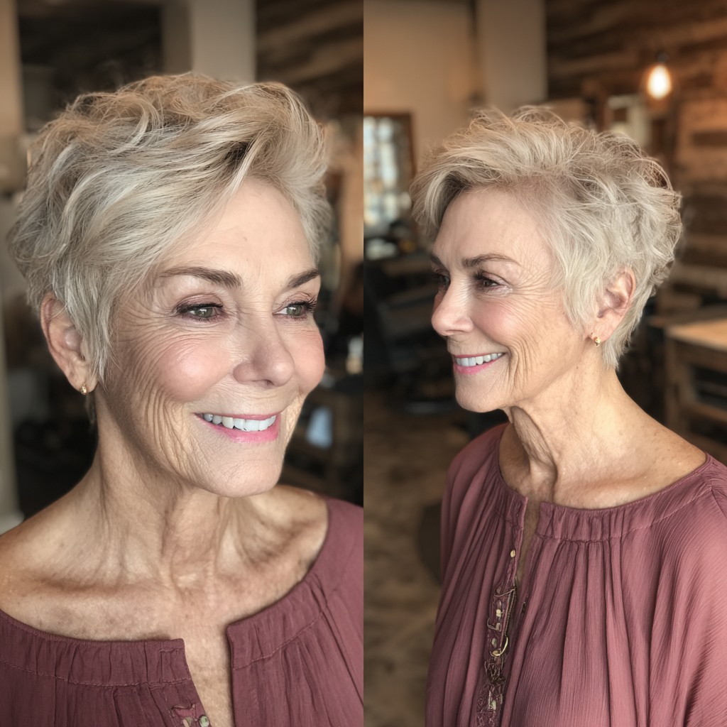 Chic Textured Silver Pixie Cut with Soft Volume
