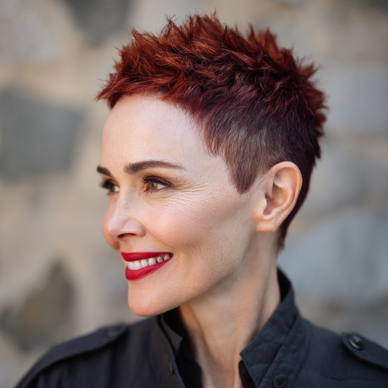 Edgy Textured Red Pixie with Defined Spikes