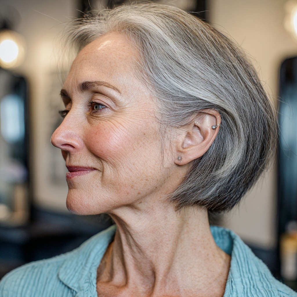 Elegant Asymmetrical Salt and Pepper Bob