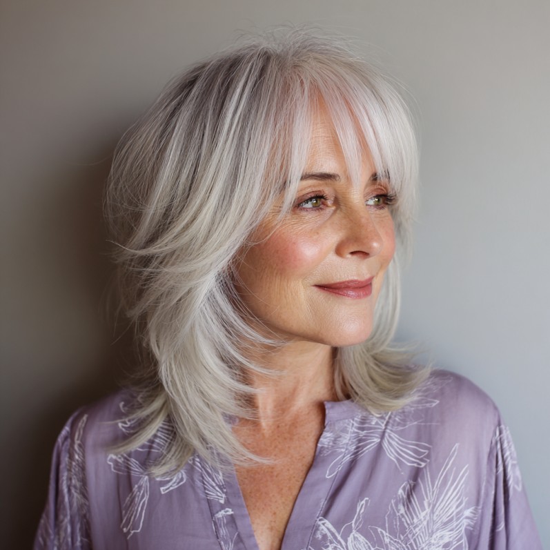 Elegant Silver Shag Cut with Soft Layers