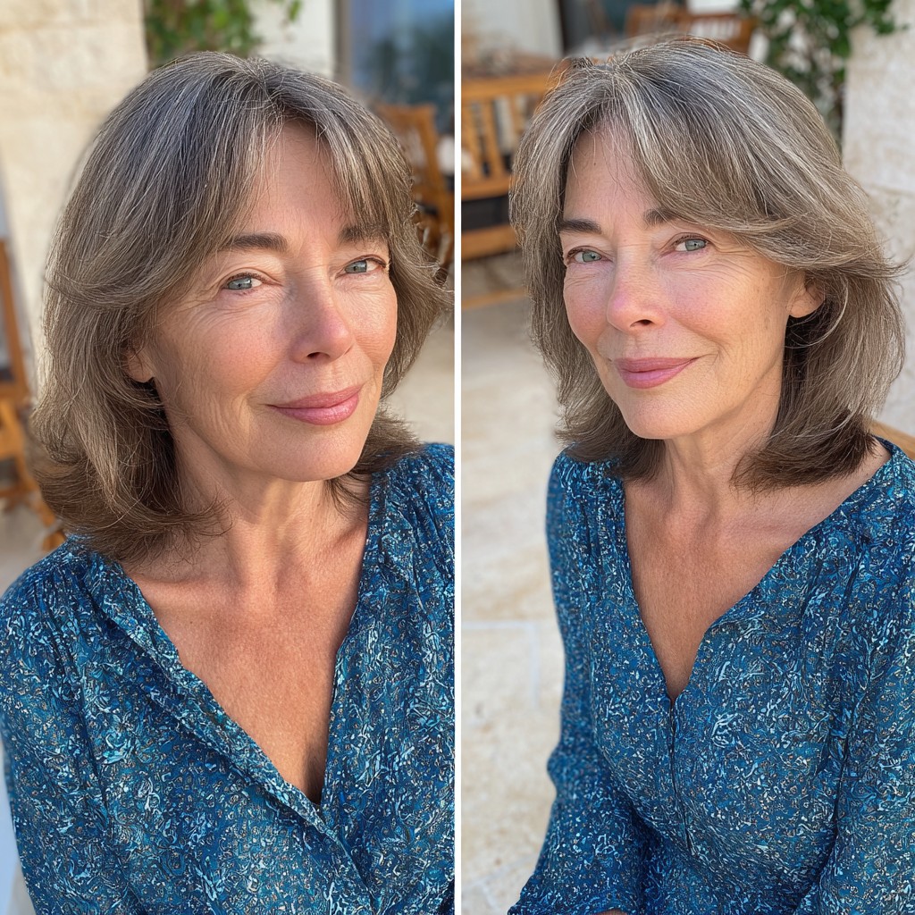Graceful Layered Salt and Pepper Hair with Soft Movement