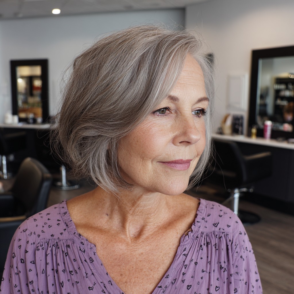 Modern Ashy Silver Lob with Soft Waves