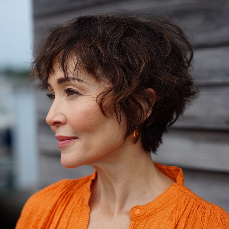 Modern Textured Dark Brown Short Cut with Soft Curls
