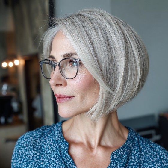 Modern Textured Silver Bob with Soft Angles