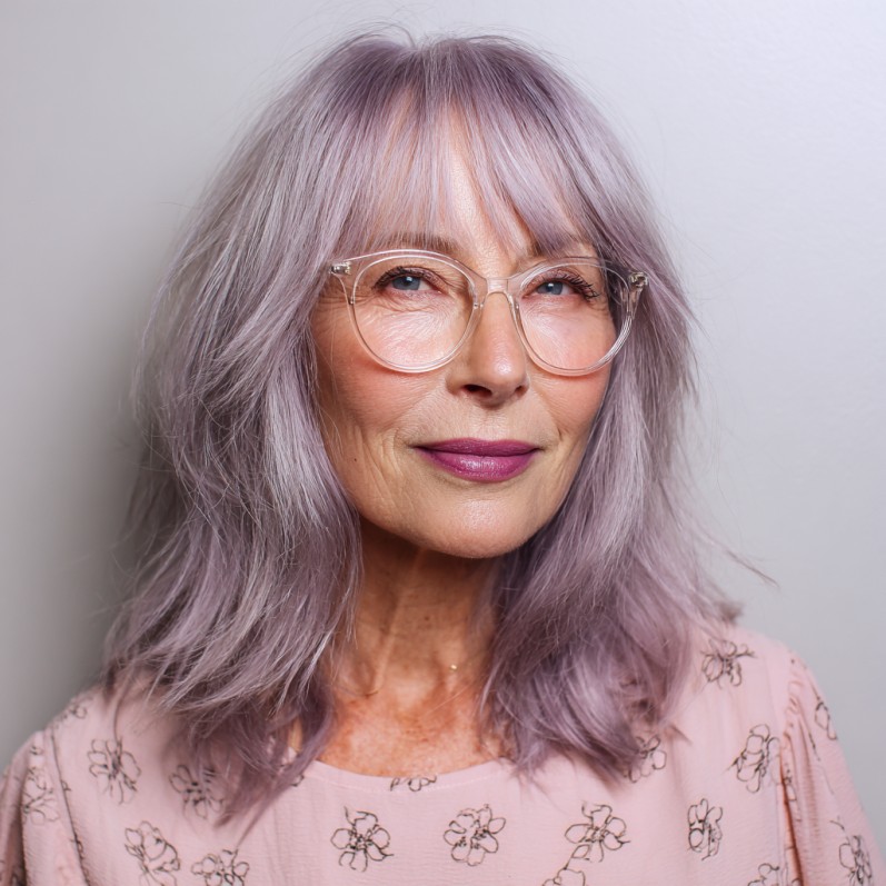 Playful Lavender Shag with Soft Bangs