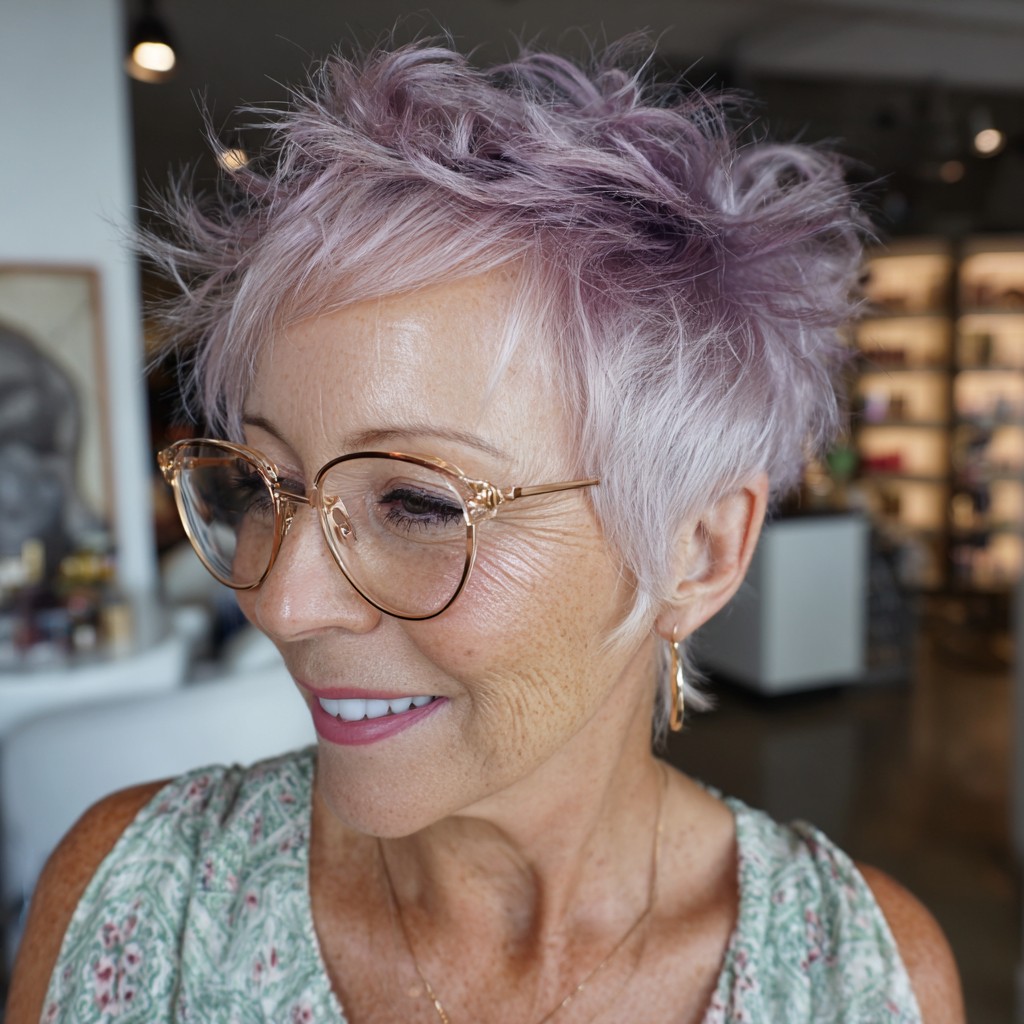 Playful Lavender Textured Pixie Cut
