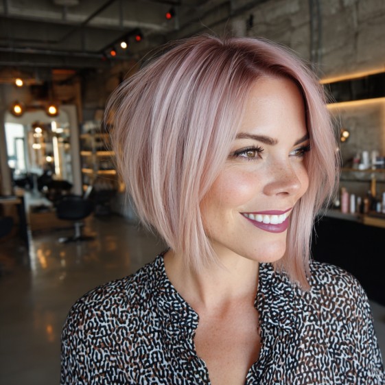 Playful Pastel Angular Bob with Subtle Layers