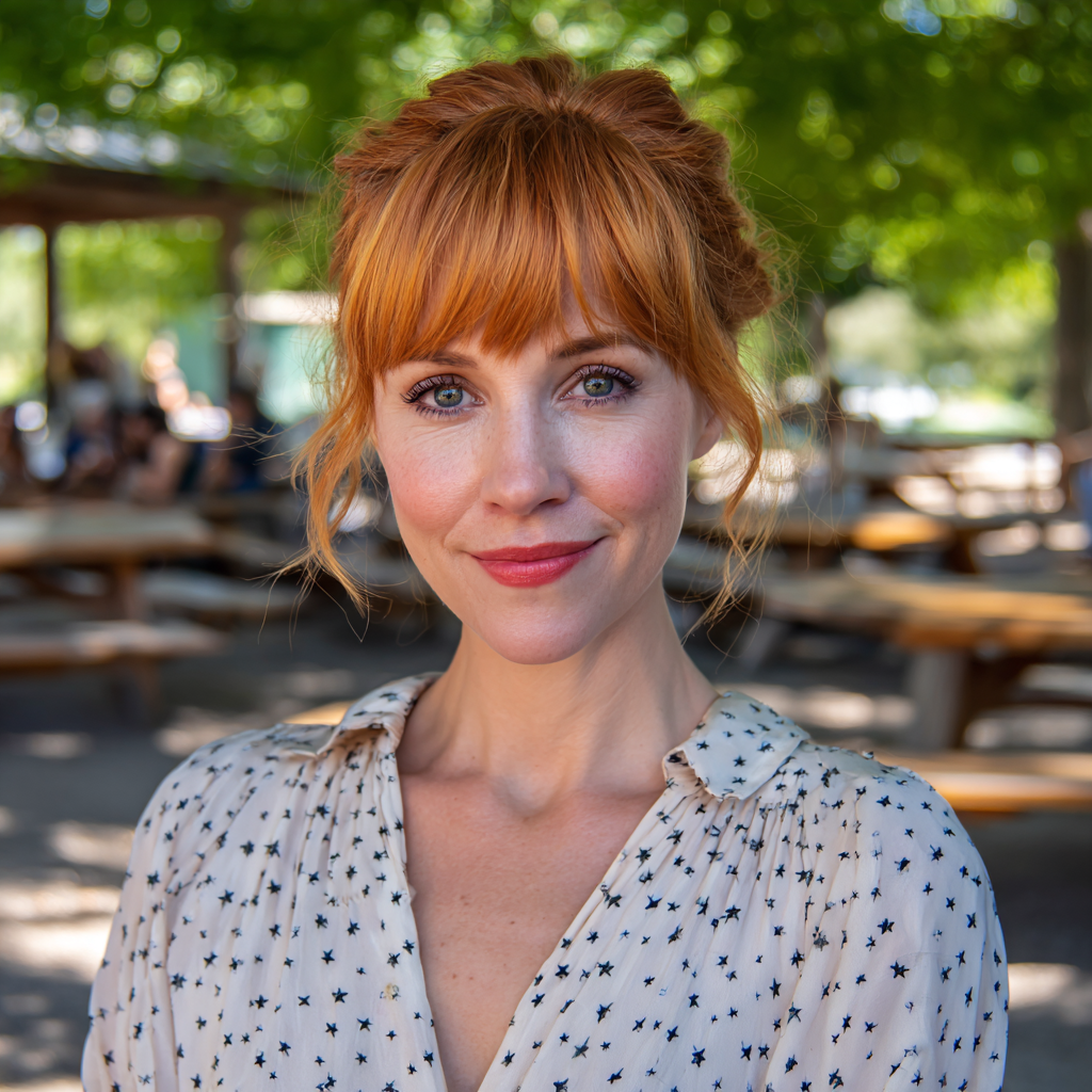 Playful Retro-Inspired Updo with Soft Bangs