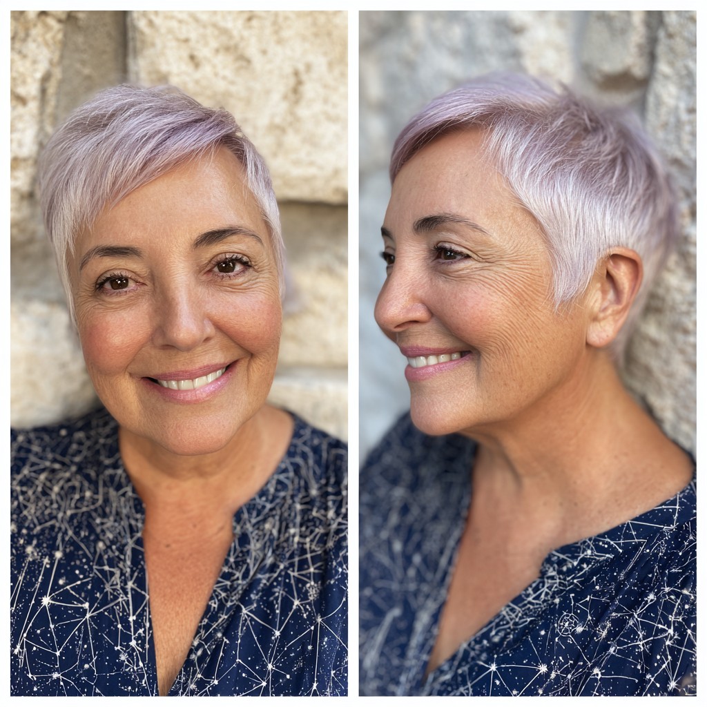 Playful Soft Lavender Shattered Pixie Cut