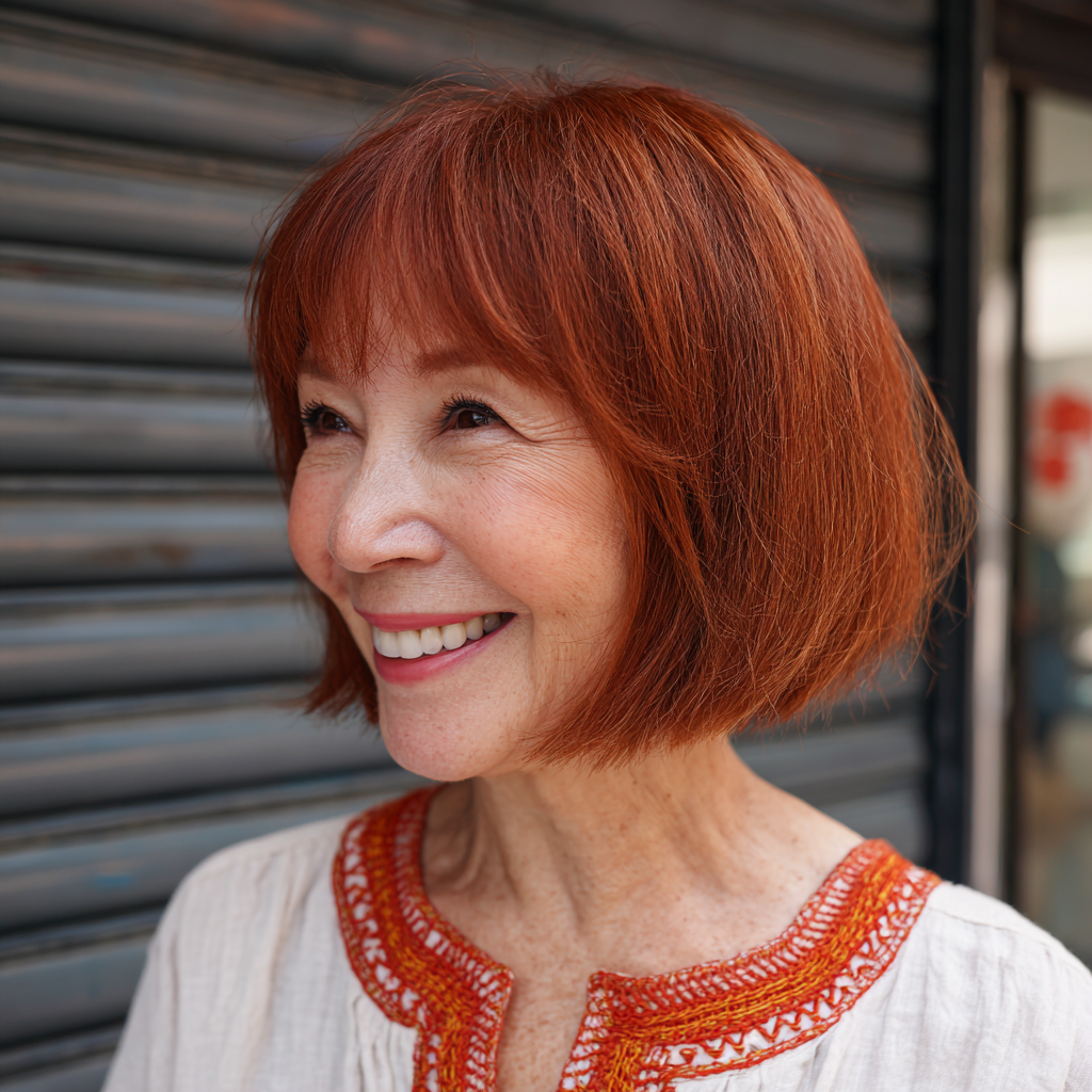 Radiant Copper Blunt Bob with Soft Textured Ends