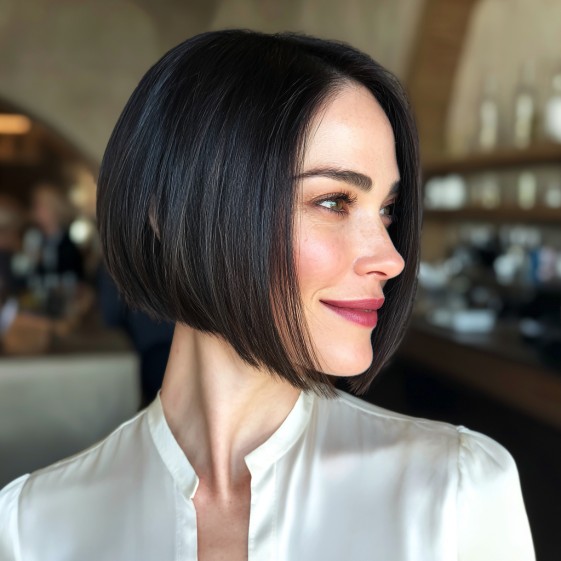 Sleek Angular Bob with Subtle Face-Framing Layers