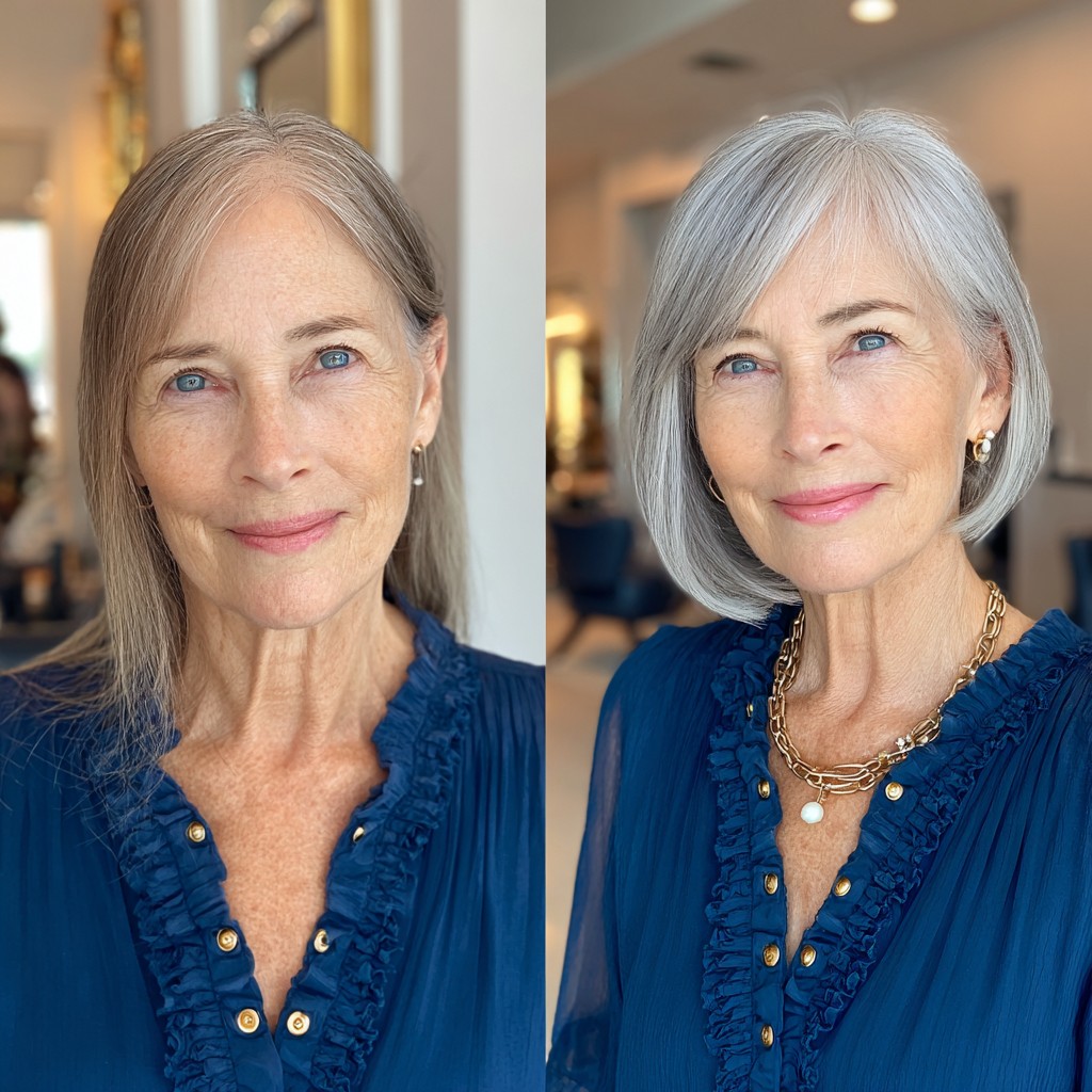 Sleek Grey Bob with Subtle Side Part