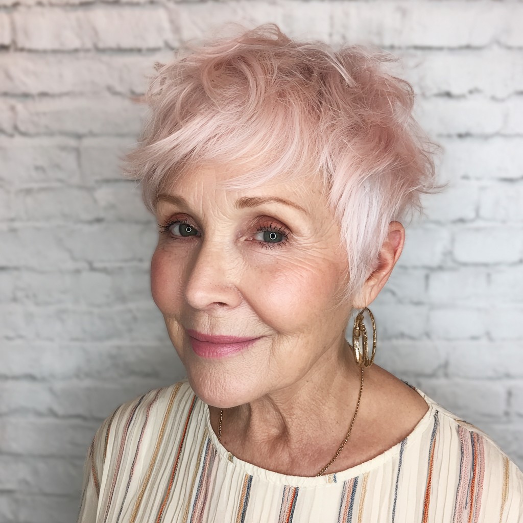 Soft Pink Textured Pixie Cut with Subtle Waves