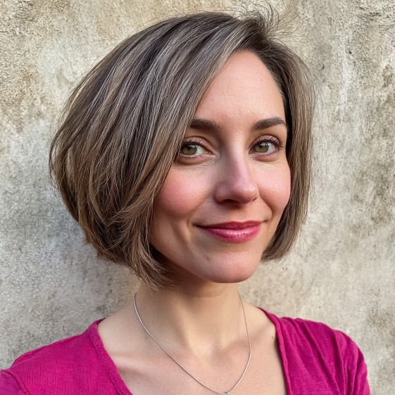 Stylish Layered Angular Bob with Subtle Highlights