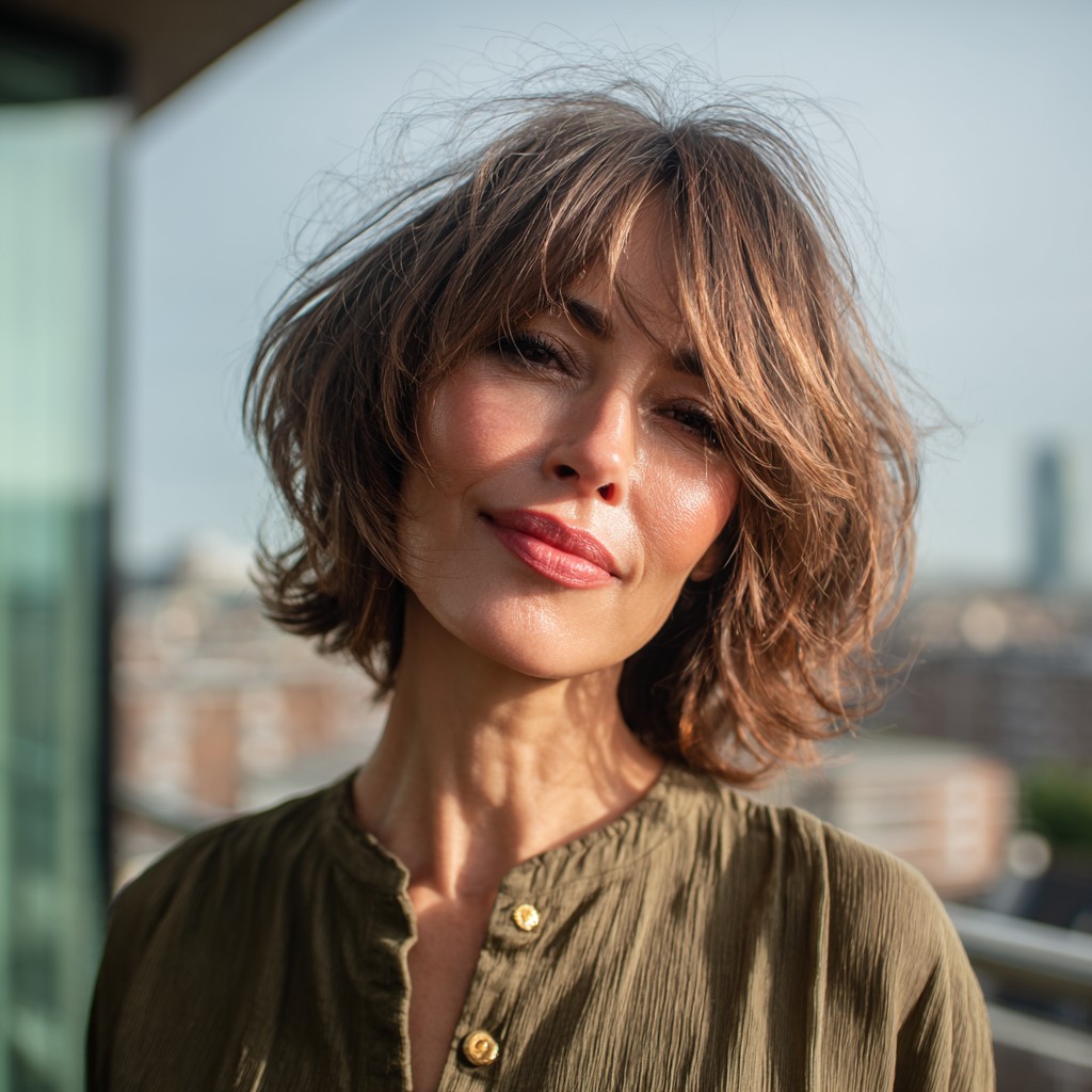 Textured Choppy Bob with Wispy Curtain Bangs