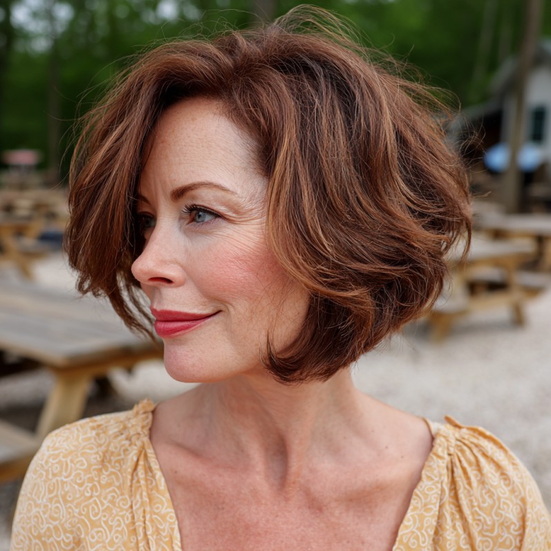 Textured Dark Brown Bob with Soft Volume