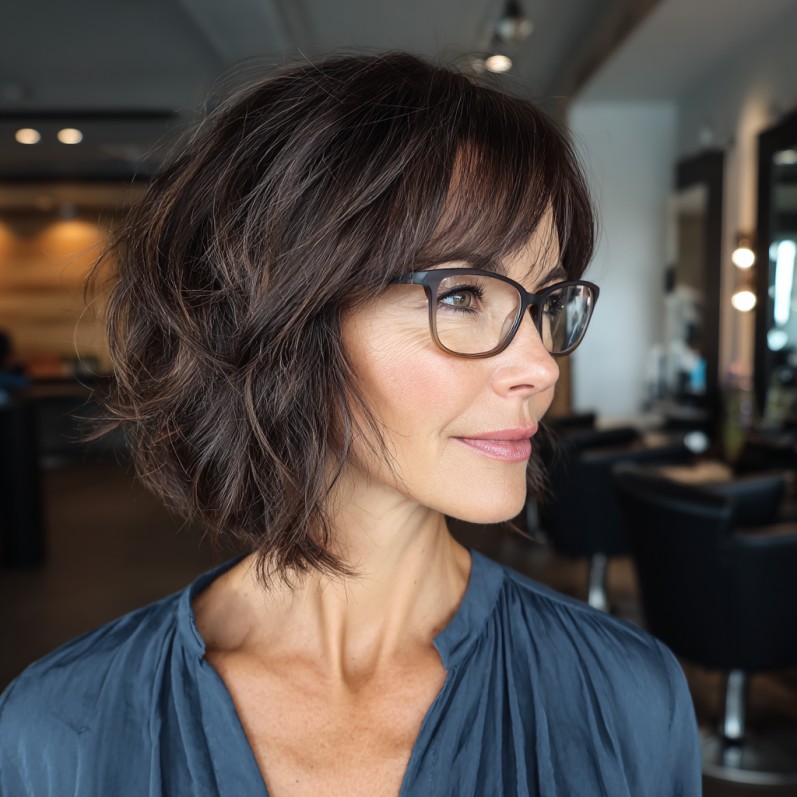 Textured Dark Brown Bob with Subtle Layers