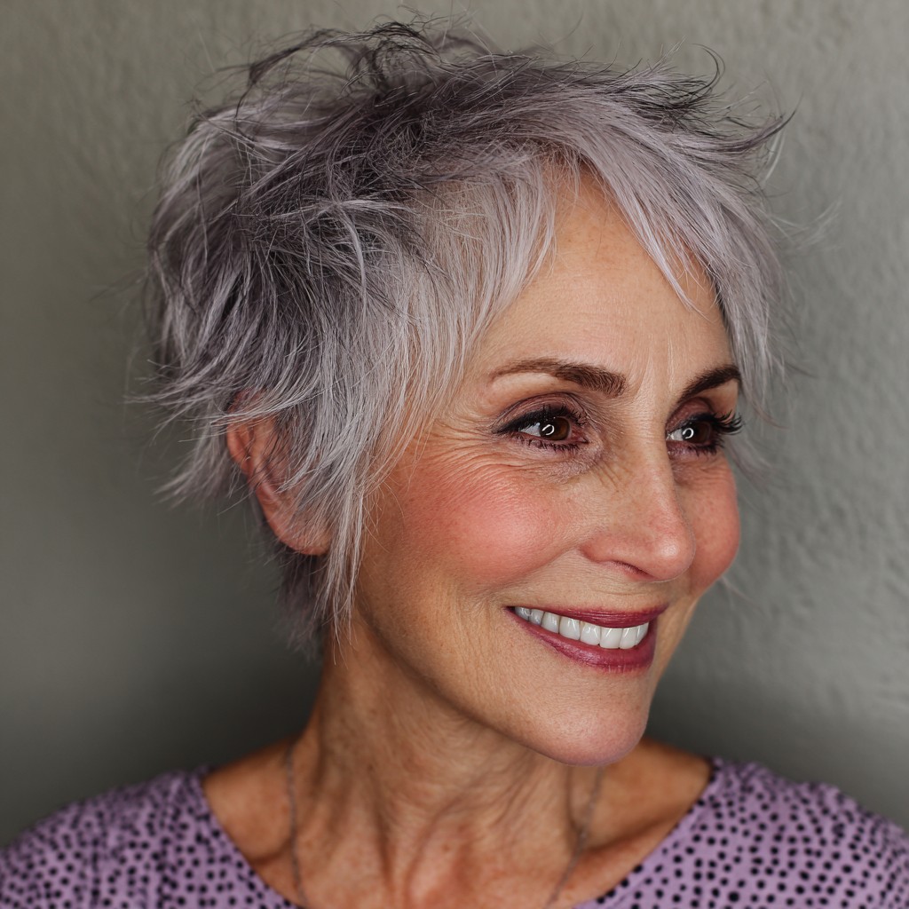 Textured Silver Pixie Cut with Feathered Layers
