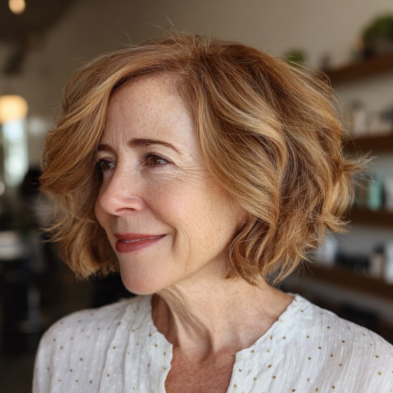 Textured Warm Auburn Inverted Bob with Soft Waves