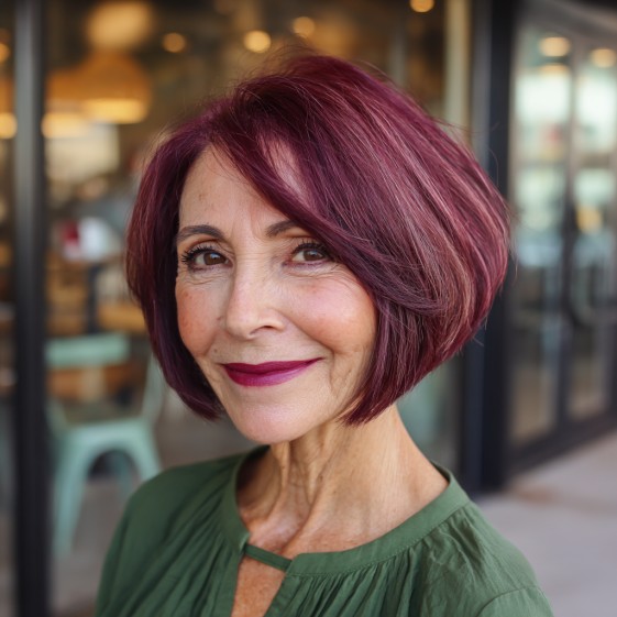 Vibrant Burgundy Inverted Bob with Soft Layers