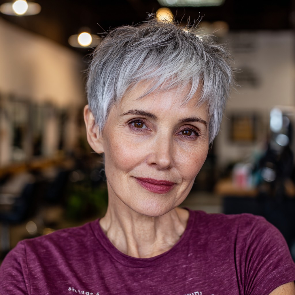 Chic Textured Silver Pixie with Soft Layers