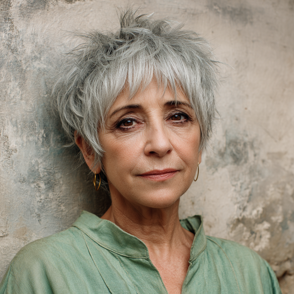 Textured Silver Pixie with Soft Layers