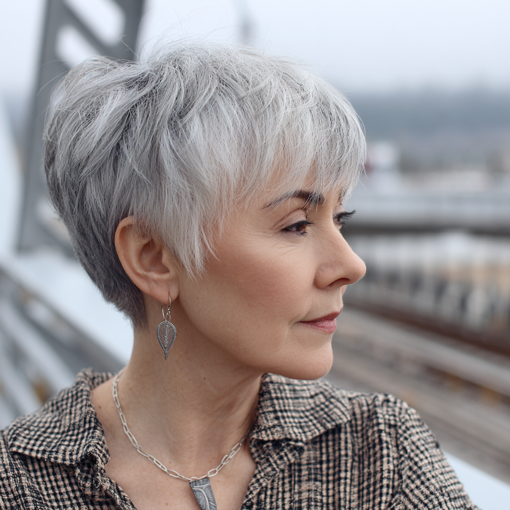 Chic Textured Silver Pixie with Soft Layers