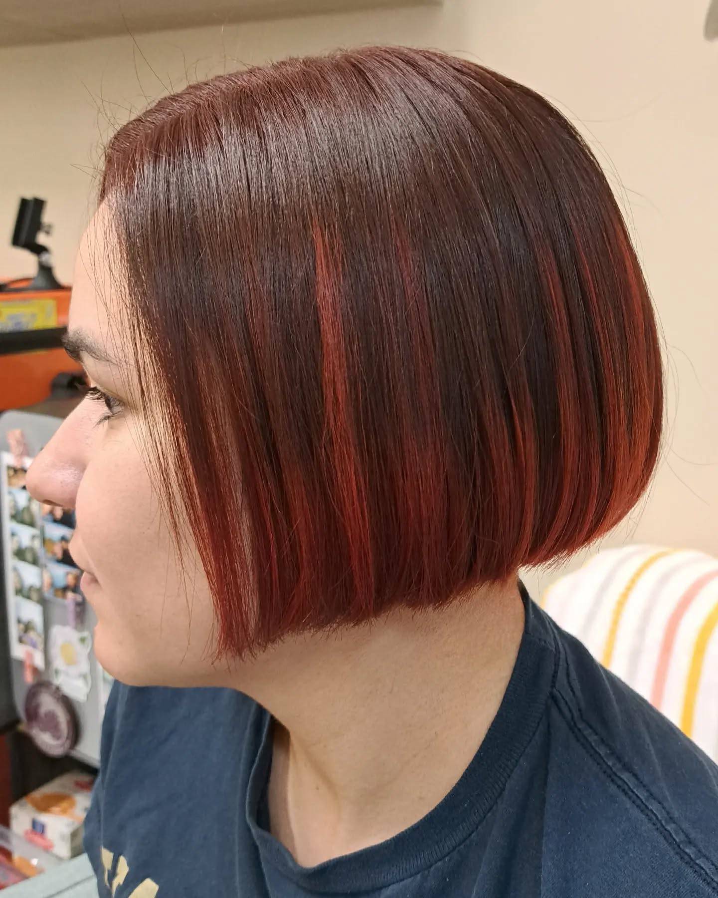 Bold Jaw-Length Bob with Fiery Highlights
