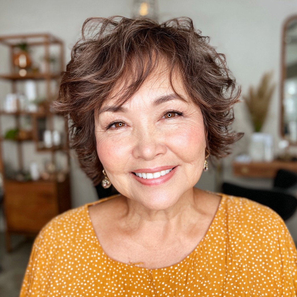 Charming Textured Short Brown Crop with Soft Curls