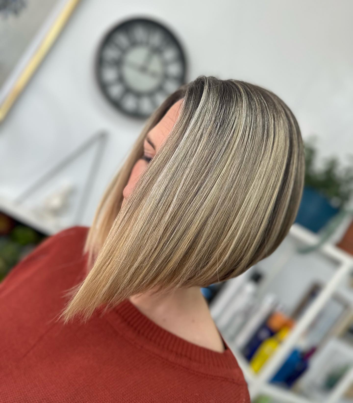 chic blunt a line bob with subtle highlights