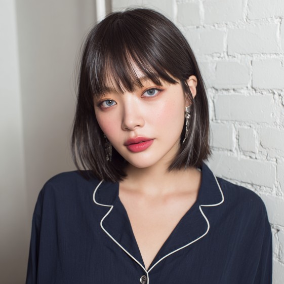 Chic Blunt Lob with Soft Textured Bangs