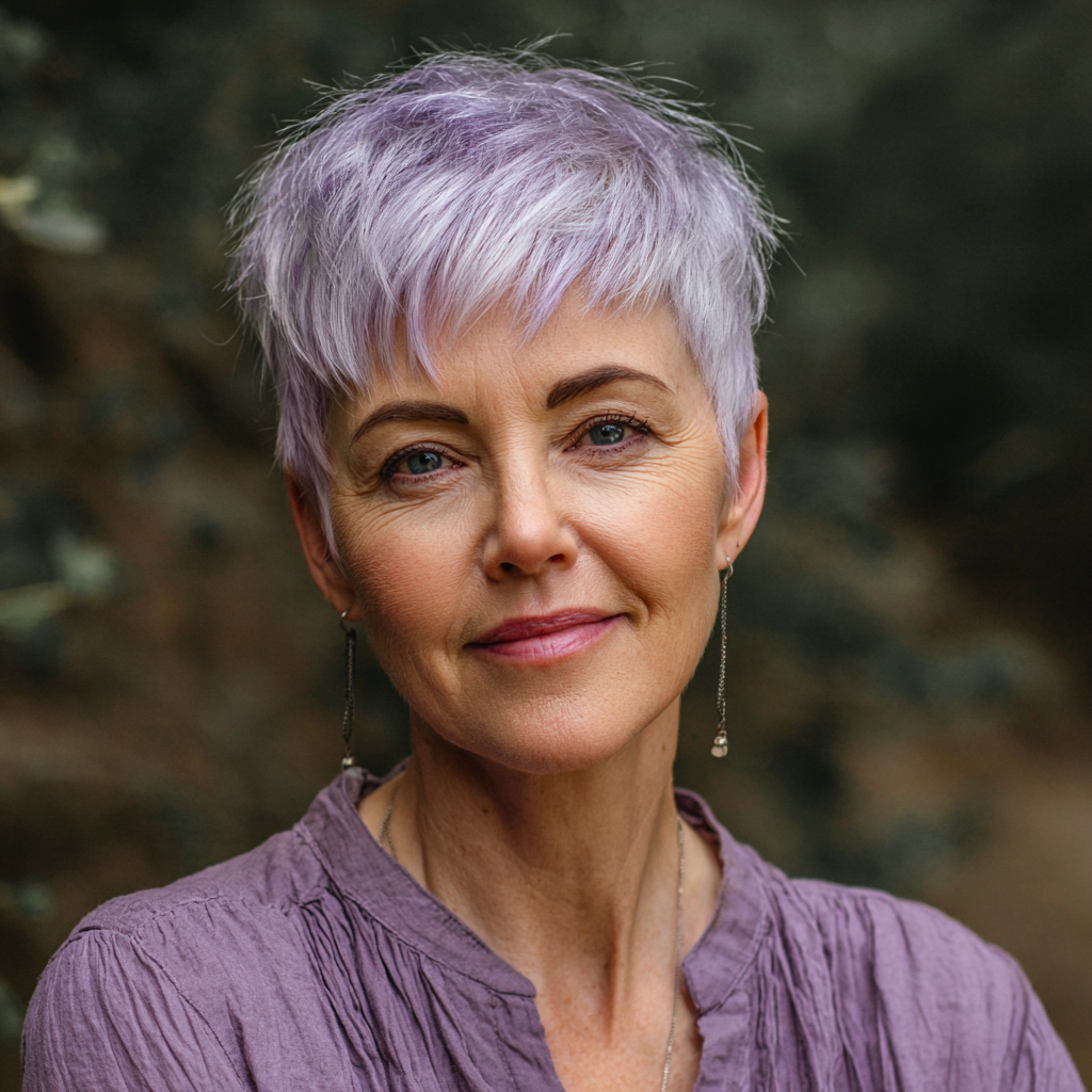 Chic Lavender Pixie with Textured Layers