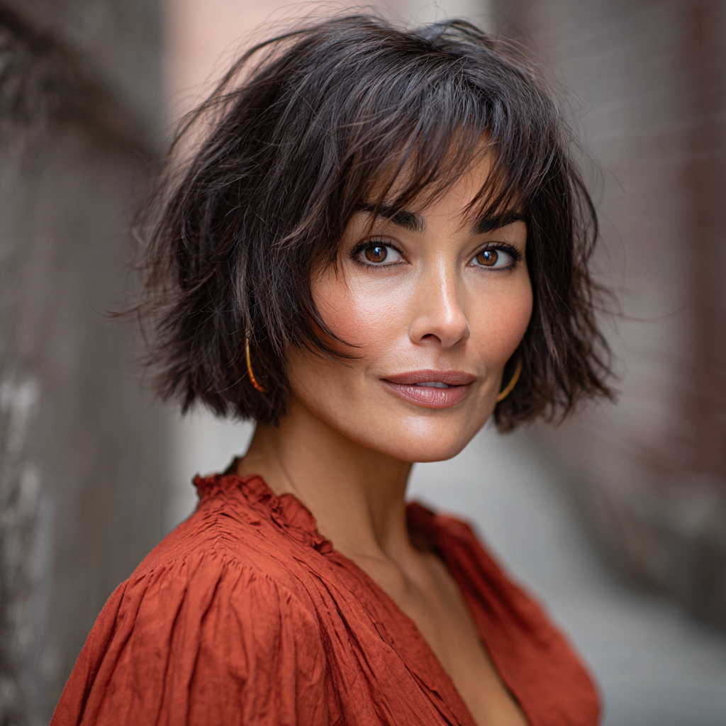 Chic Layered Messy Bob with Soft Bangs