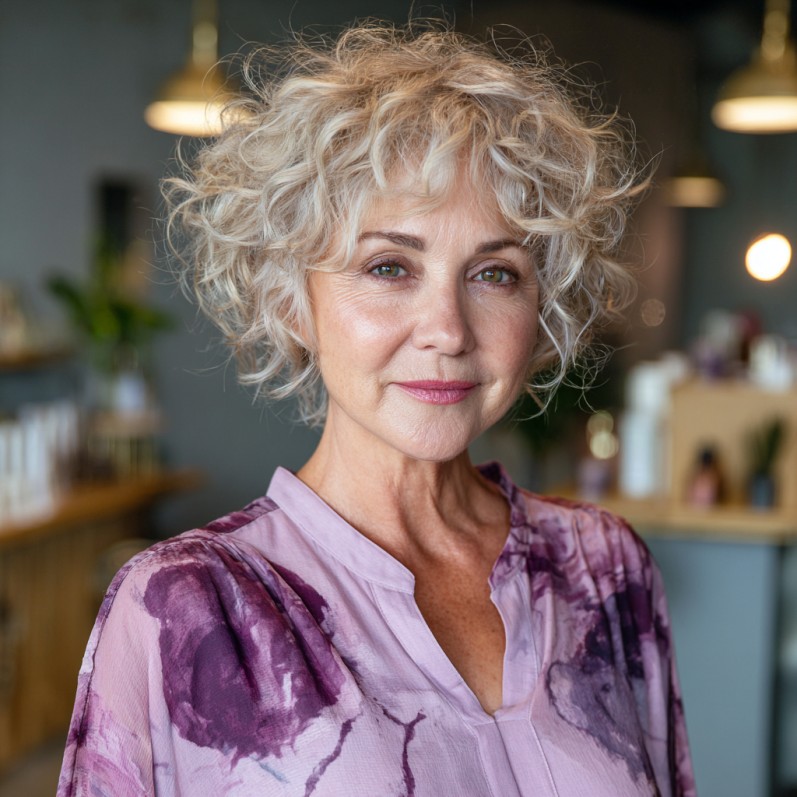 Chic Short Curly Blonde Cut with Soft Texture