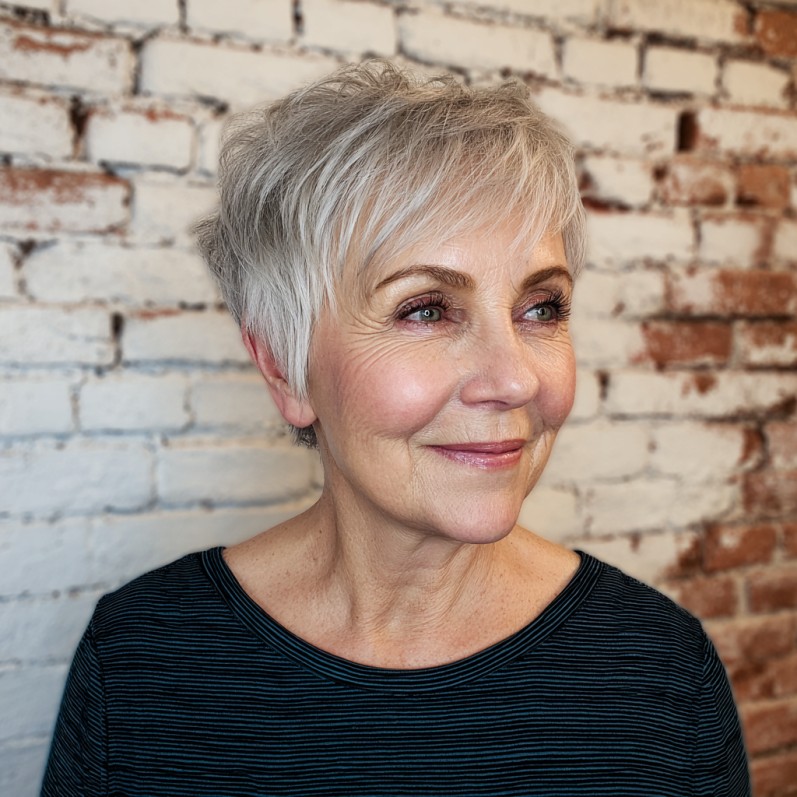 Chic Short Silver Pixie with Textured Layers