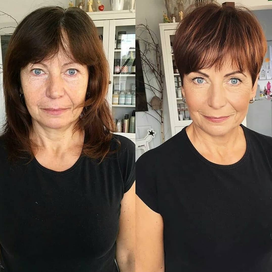 Chic Short Textured Cut with Rich Auburn Highlights