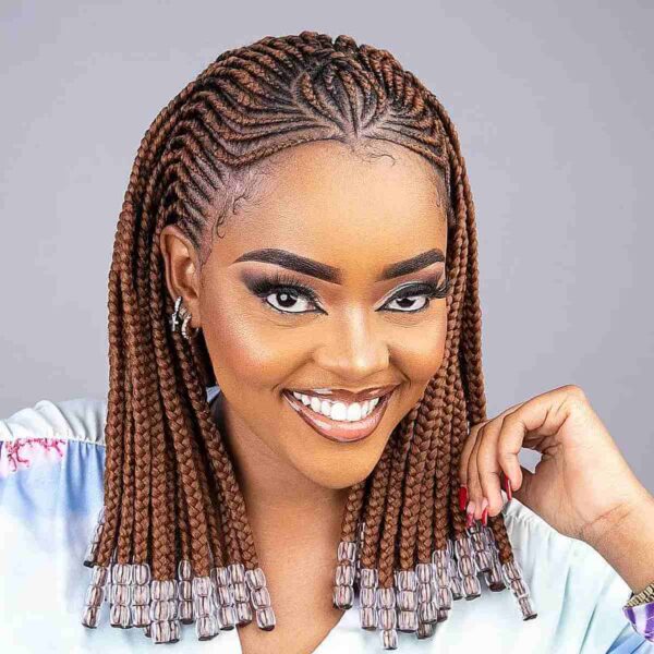 Chic Shoulder-Length Ghana Braids with Beaded Ends