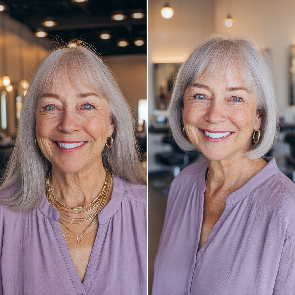 Chic Silvery Layered Bob with Soft Face-Framing Highlights