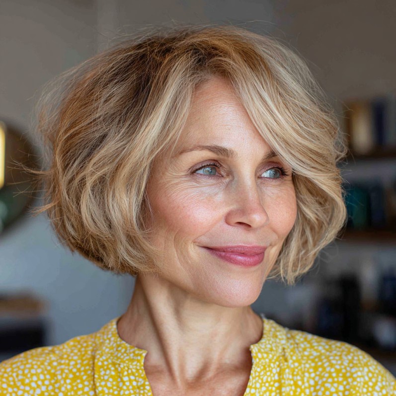 Chic Soft Blonde Textured Bob with Subtle Waves