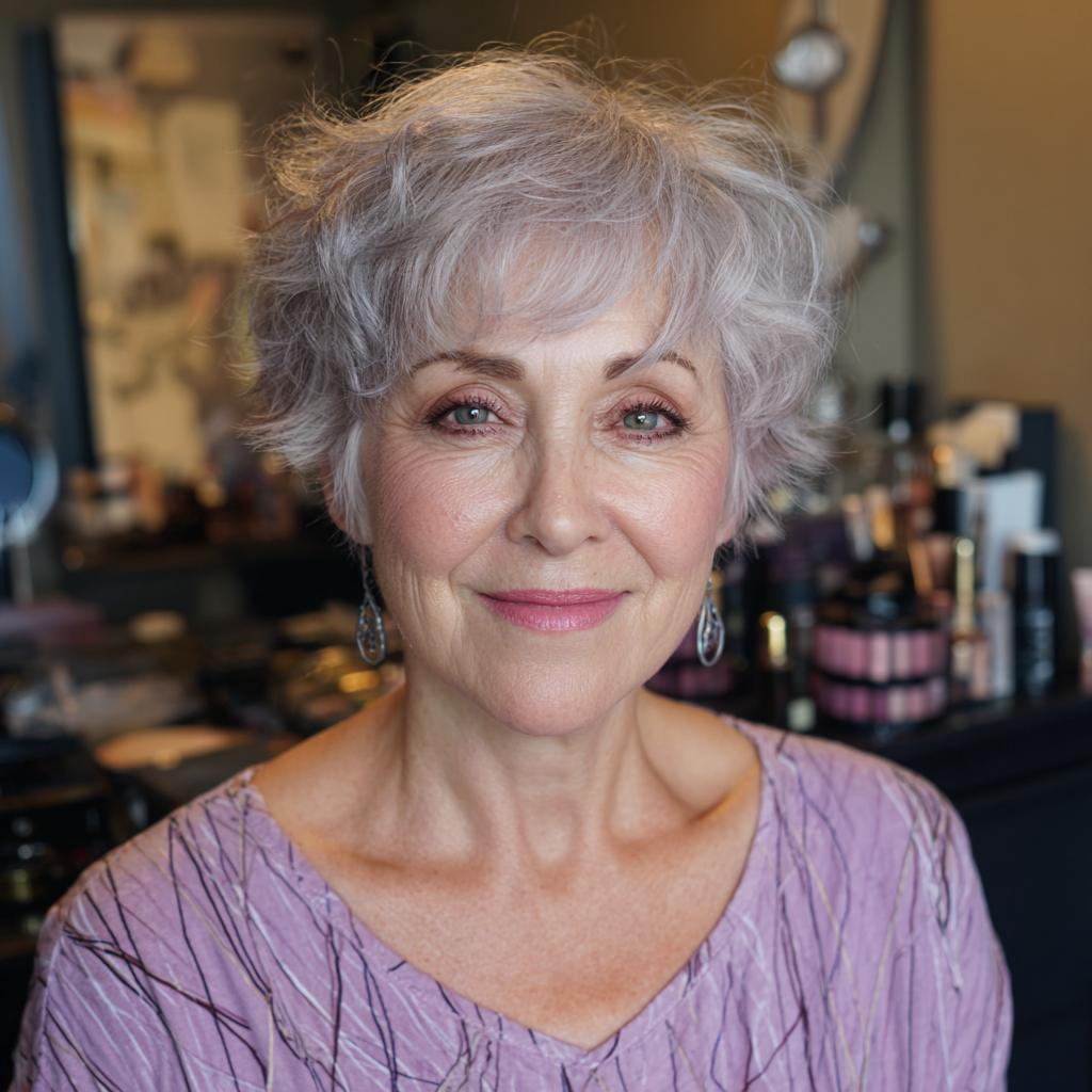 Chic Softly Textured Pixie with Light Lavender Highlights