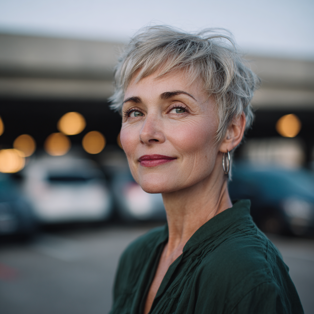 Chic Softly Textured Silver Pixie with Delicate Layers