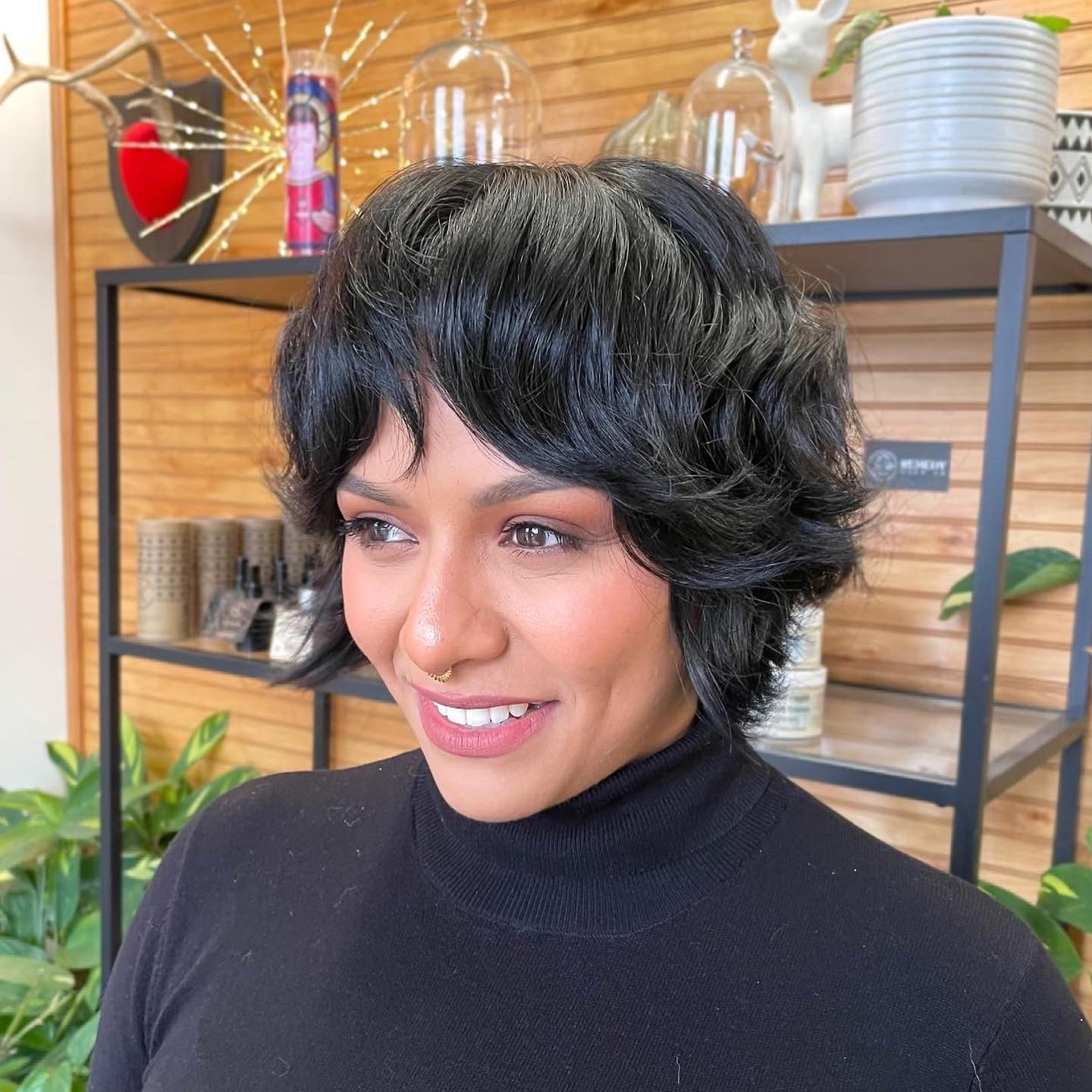 Chic Textured Bixie Cut with Playful Curls