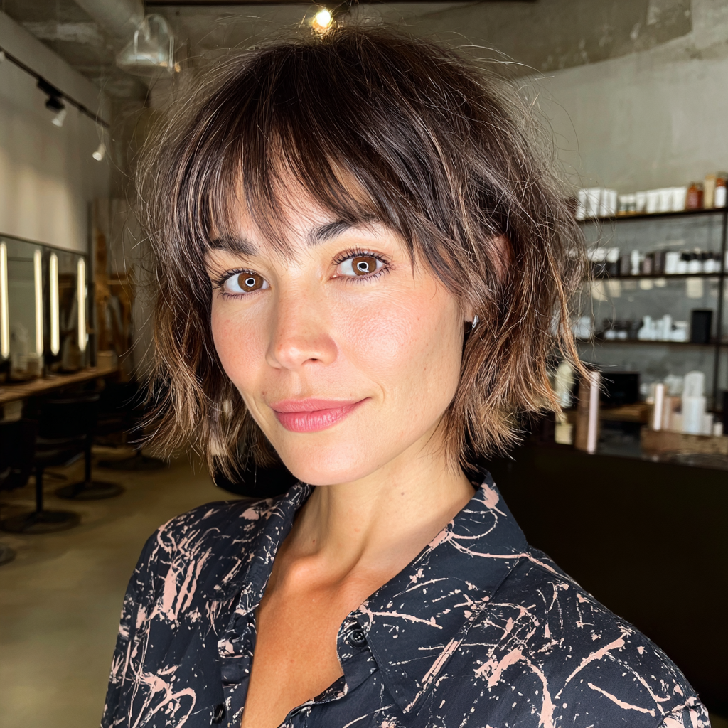 Chic Textured Bob with Playful Bangs