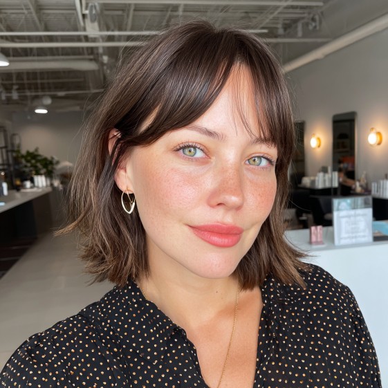 Chic Textured Lob with Face-Framing Bangs