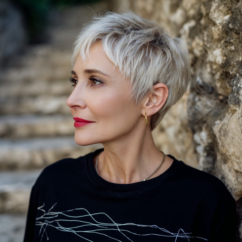 Chic Textured Platinum Pixie Cut with Subtle Layers