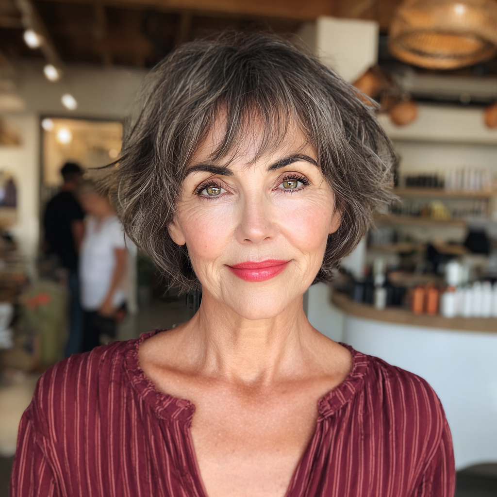 Chic Textured Shattered Bob with Subtle Gray Highlights