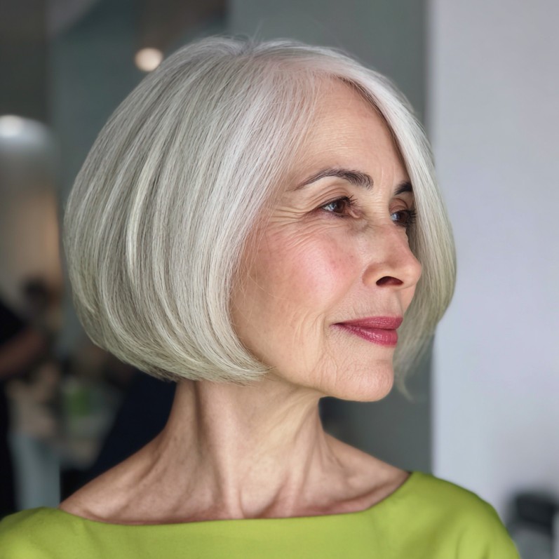 Classic Silvery Blunt Bob with Elegant Edges