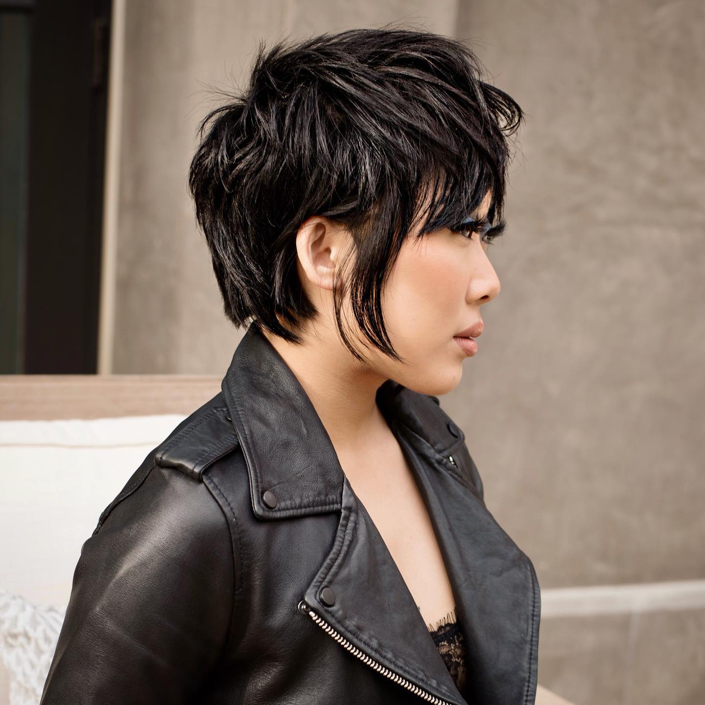 Edgy Textured Bixie Cut with Side-Swept Bangs